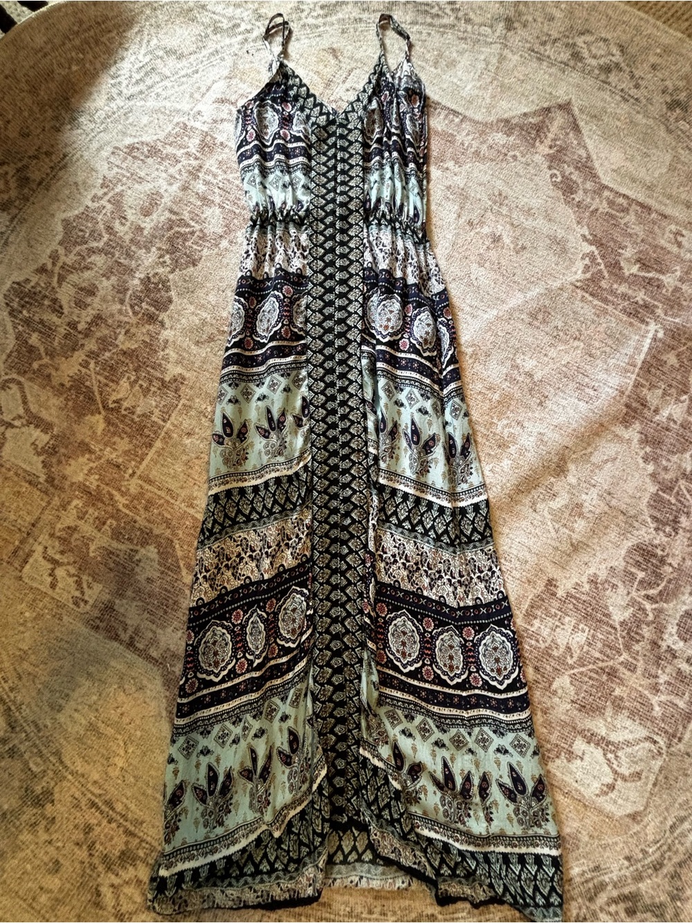 Boho Printed Maxi Dress with Spaghetti Straps